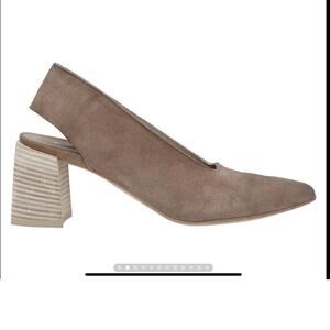EUC Marsėll Italy $750 Mod Block Heel Sling Back Pumps Tan Suede Leather US 10